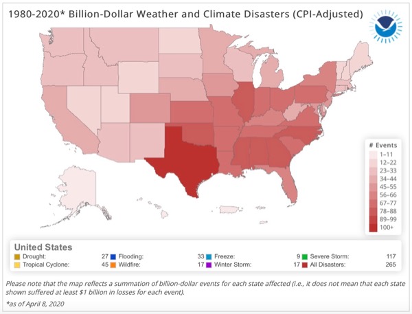 U.S. Climate Disasters map