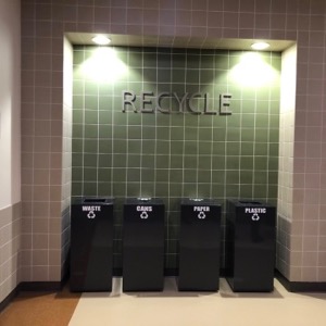 Recycle bins at Lady Bird Johnson Middle School
