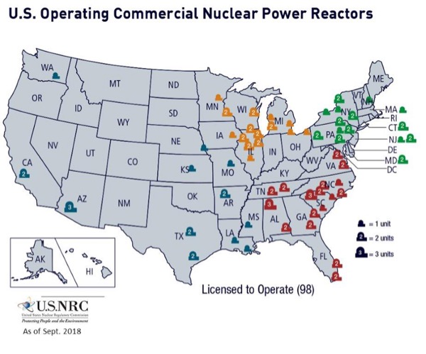 U.S. Nuclear Reactors Map